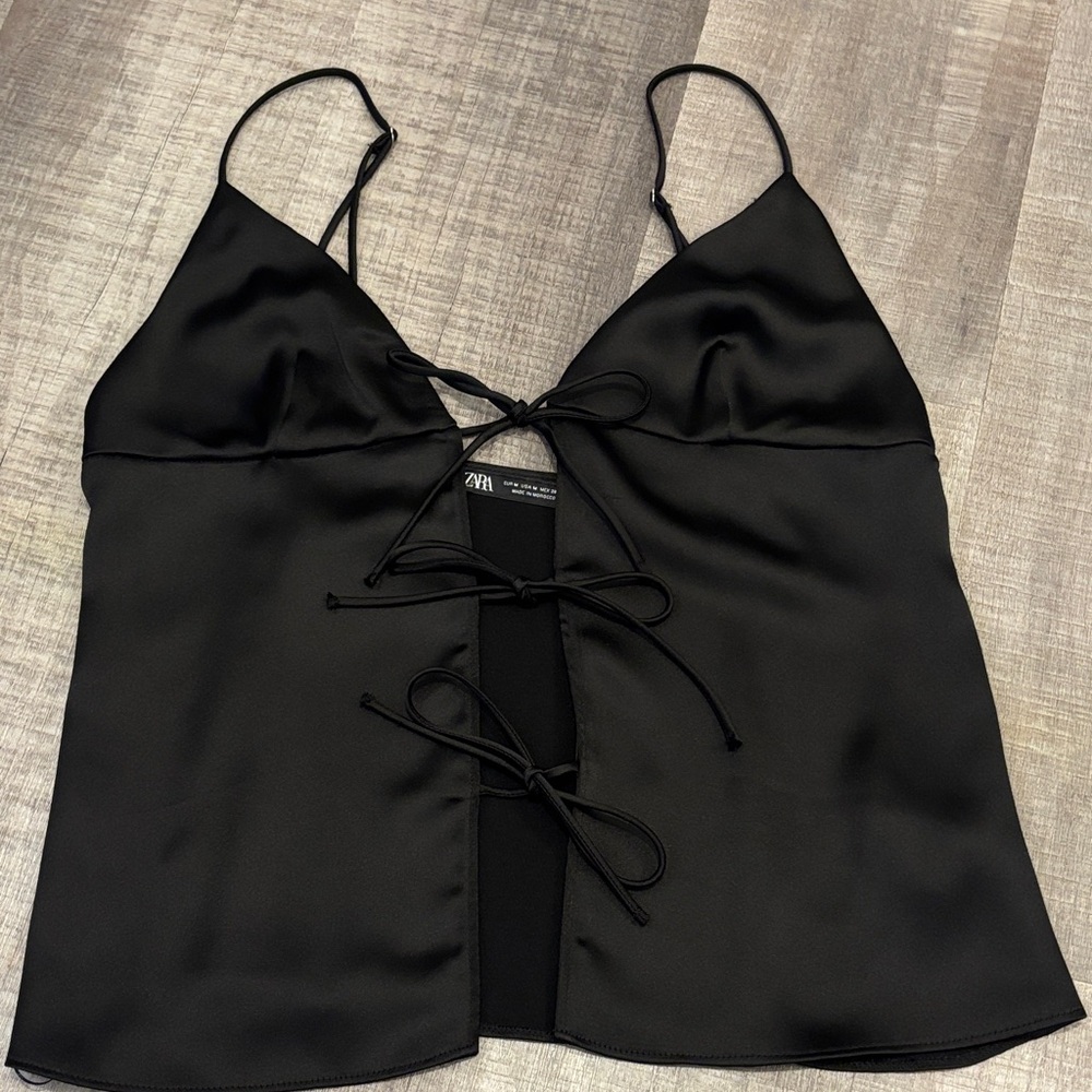 NWT Zara Tie Front Black Blouse